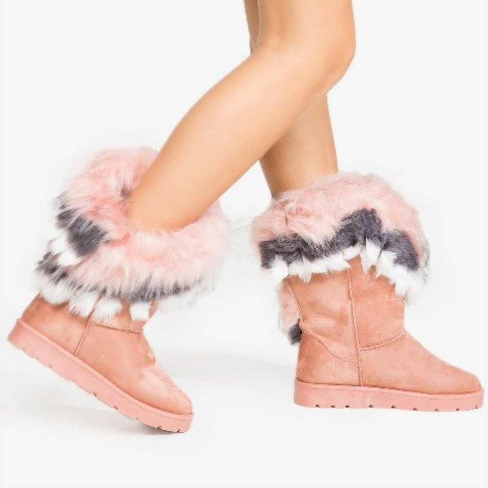 Pink Blue Fur Boots